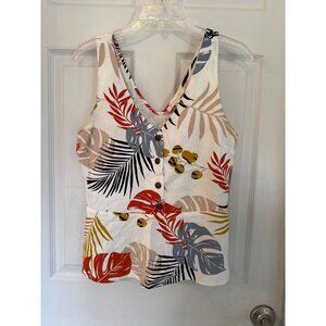 Monteau Floral Tropical Linen Blend Sleeveless Blouse Size Large